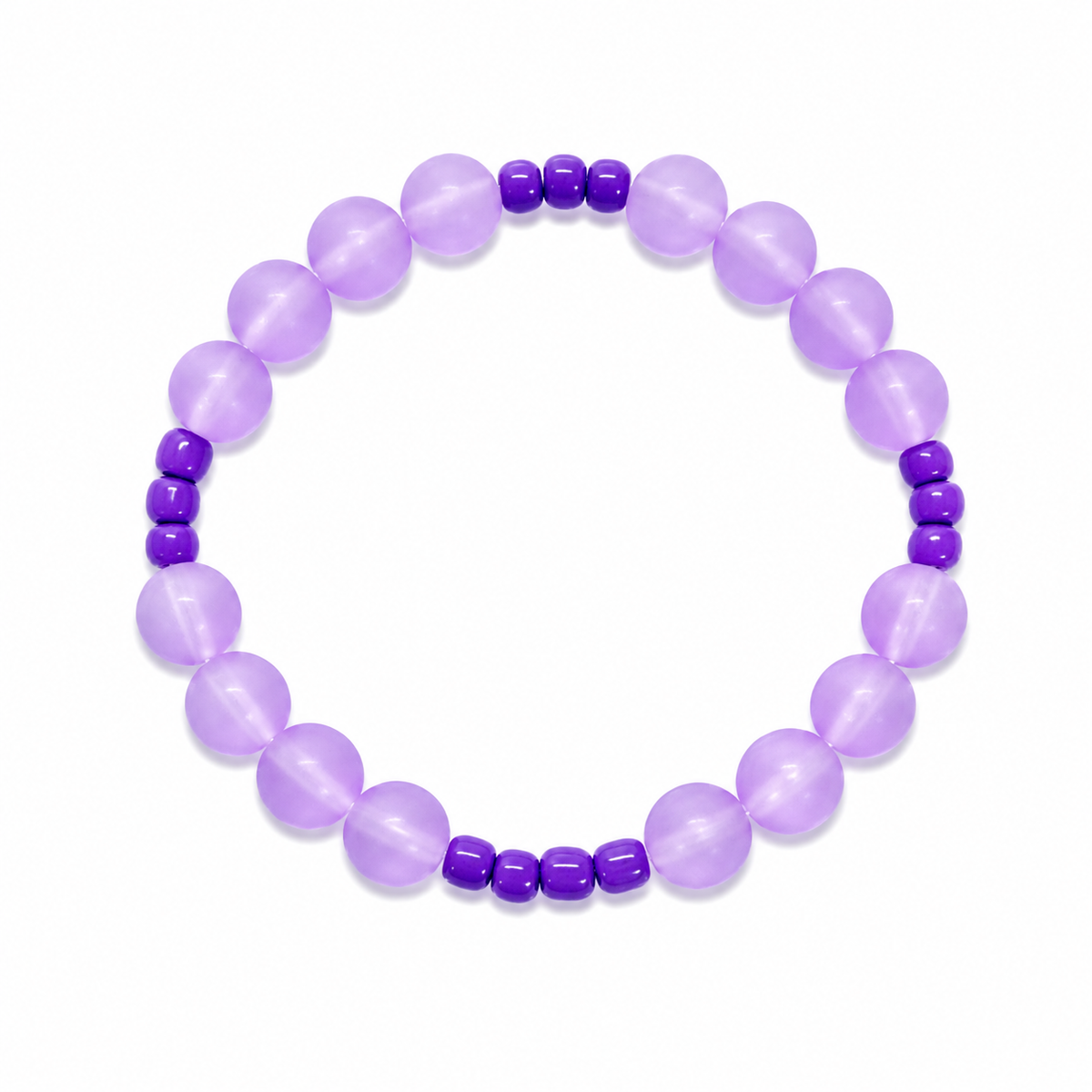 Velvet Sky Bracelet with soft lavender moonglow beads and deep purple seed bead accents