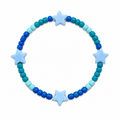 Brody Blue beaded bracelet with royal blue, teal, and sky blue beads and four powder blue star charms