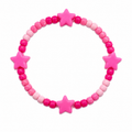 Pretty in Pink beaded bracelet with hot pink and soft pink beads and four hot pink star charms