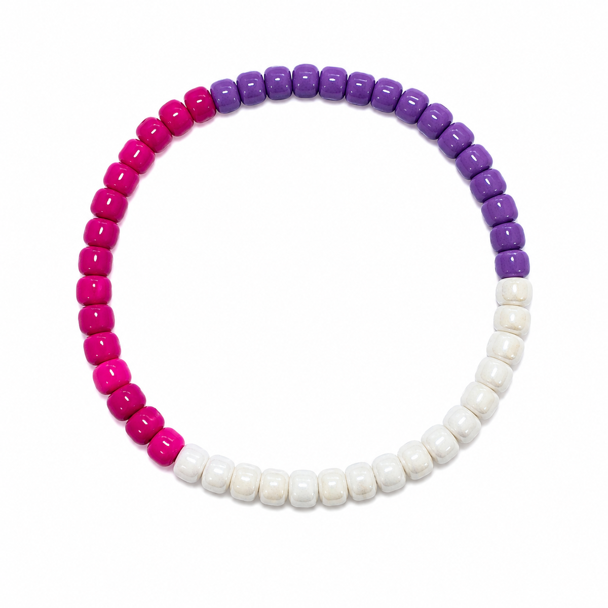 Three's Company colour-block beaded bracelet with hot pink, purple, and white sections