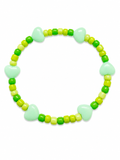 French Mint beaded bracelet with lime and green beads and mint heart charms