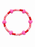 Candy Hearts beaded bracelet with pink and red beads and bright pink heart charms