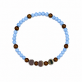 Coin & Cloud Bracelet with periwinkle blue beads, tiger's eye brown beads, and silver disc charms