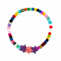Magician's Confetti Bracelet with rainbow coloured beads and purple and pink star charms