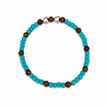 Heart & Hazel Bracelet with turquoise beads, brown tiger's eye beads, and silver heart charms