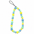 Star Struck Phone Charm with yellow star beads and mint green and periwinkle blue round beads