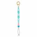 Poolside Picnic Bag Charm with mint teal and pink beads and blue checkerboard cubes