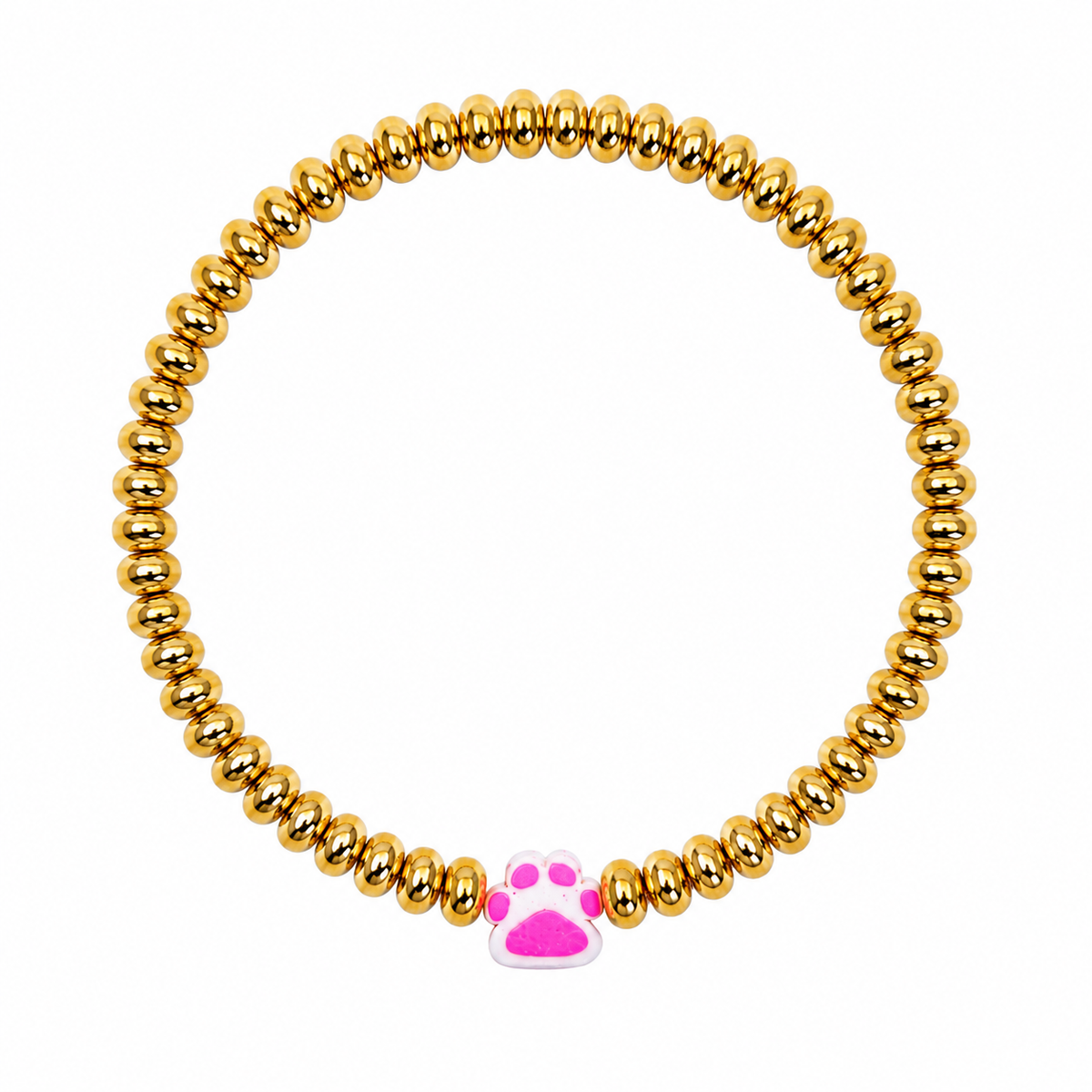 Furever Friend Bracelet with gold beads and pink paw print charm