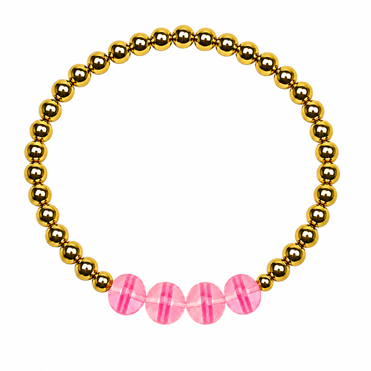 Golden Flamingo Bracelet with gold beads and four pink striped centre beads