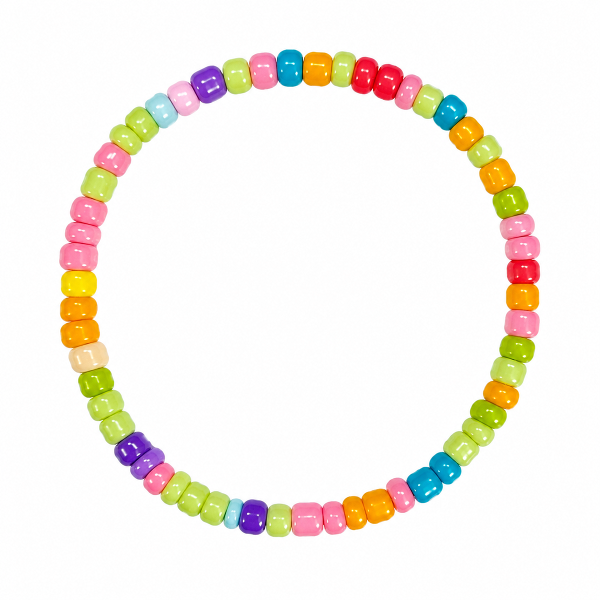 Rainbow Riot Bracelet with colourful pony beads in pink lime green purple teal orange red and yellow