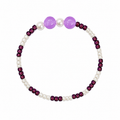 Lavender Lollipop Bracelet with three lavender moonglow beads and alternating pearl white and deep plum seed beads