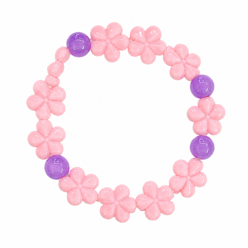 Blush and Berry Bracelet with soft pink flower beads and purple round accent beads
