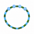 Bluebell Bracelet with sky blue and forest green seed beads and three sky blue moonglow beads