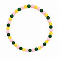 Spring Fling Bracelet with pink, yellow, and dark green round beads in a repeating pattern