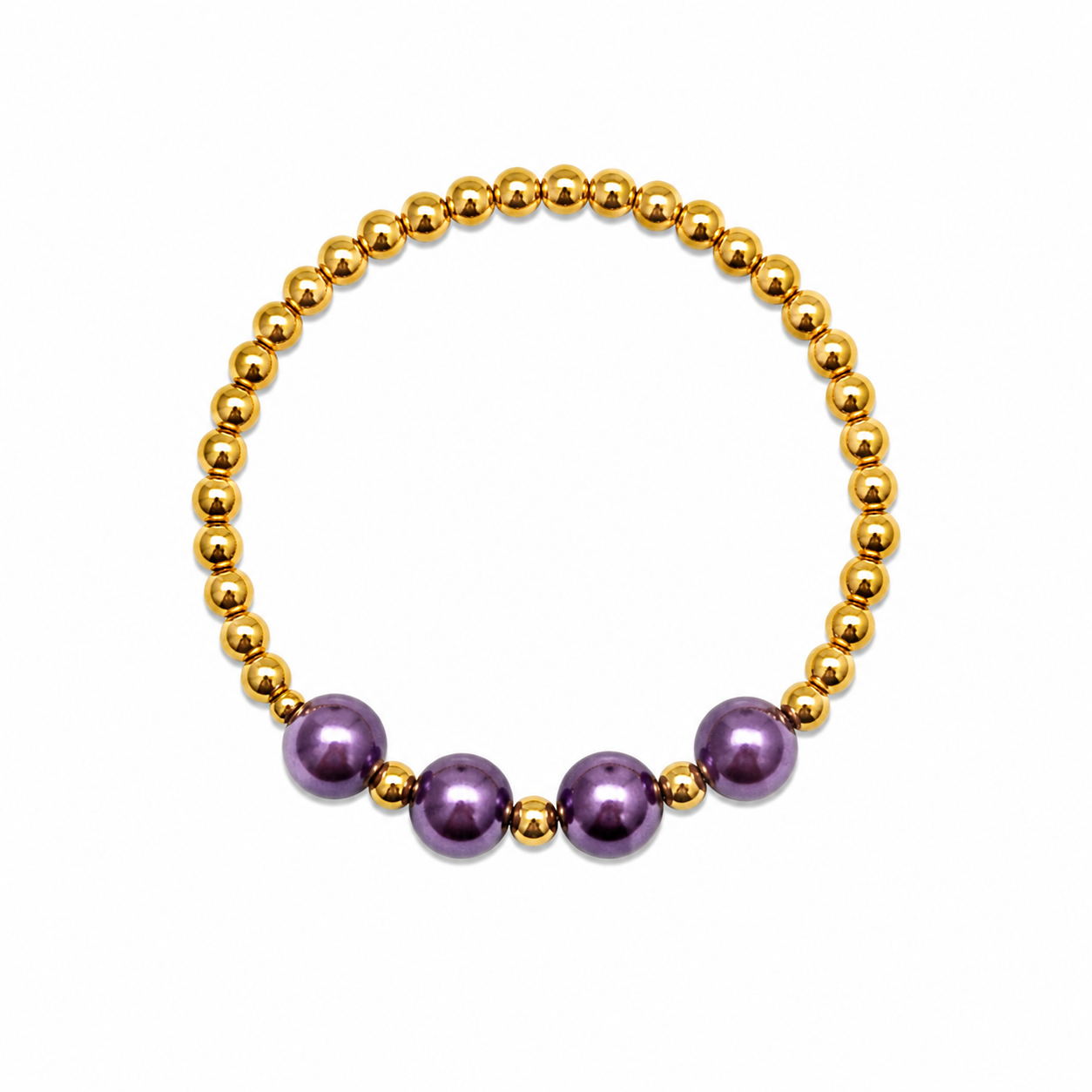 Grape Glitter Bracelet featuring gold beads with three large shimmery purple focal beads