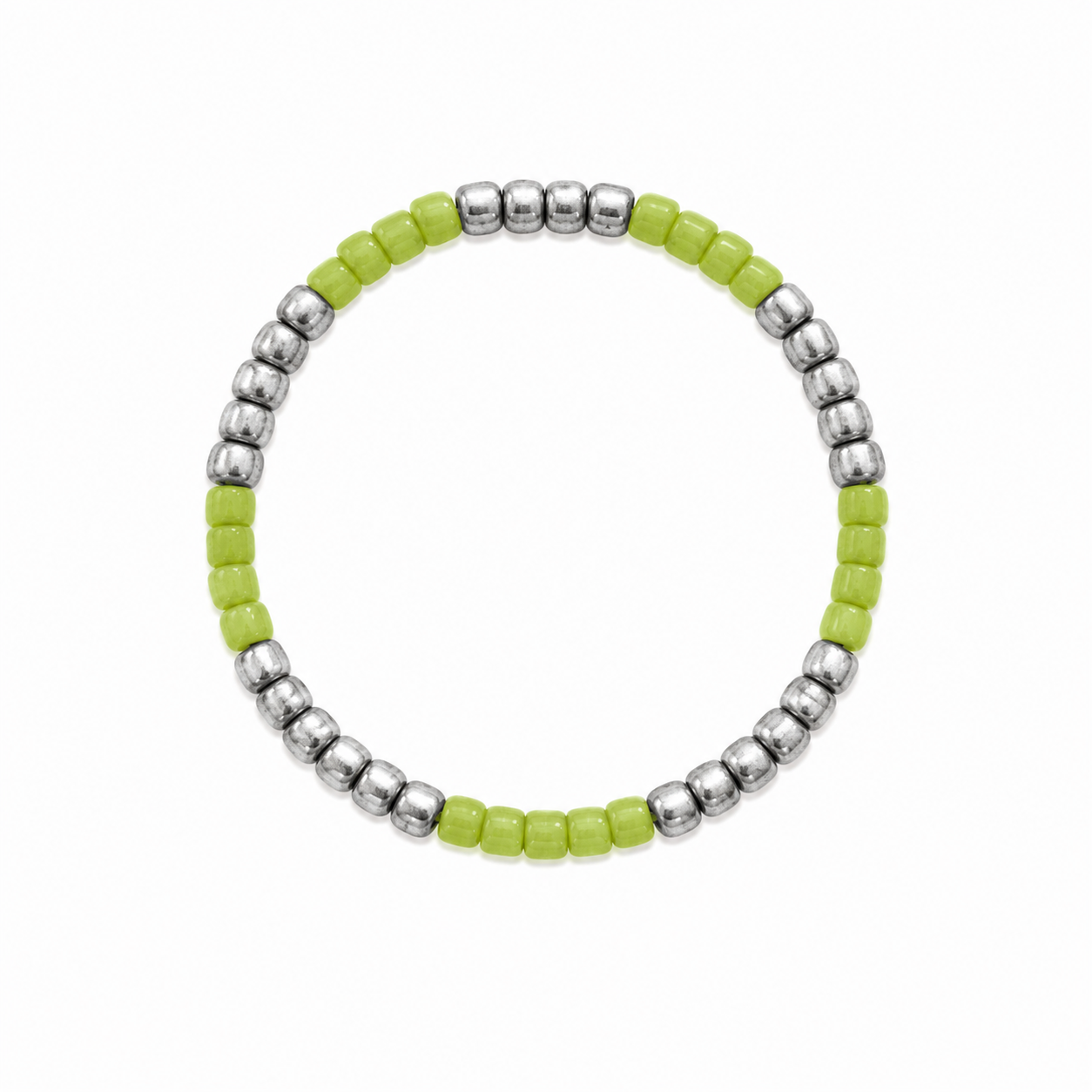 Sour Apple Bracelet - lime green and silver beaded bracelet