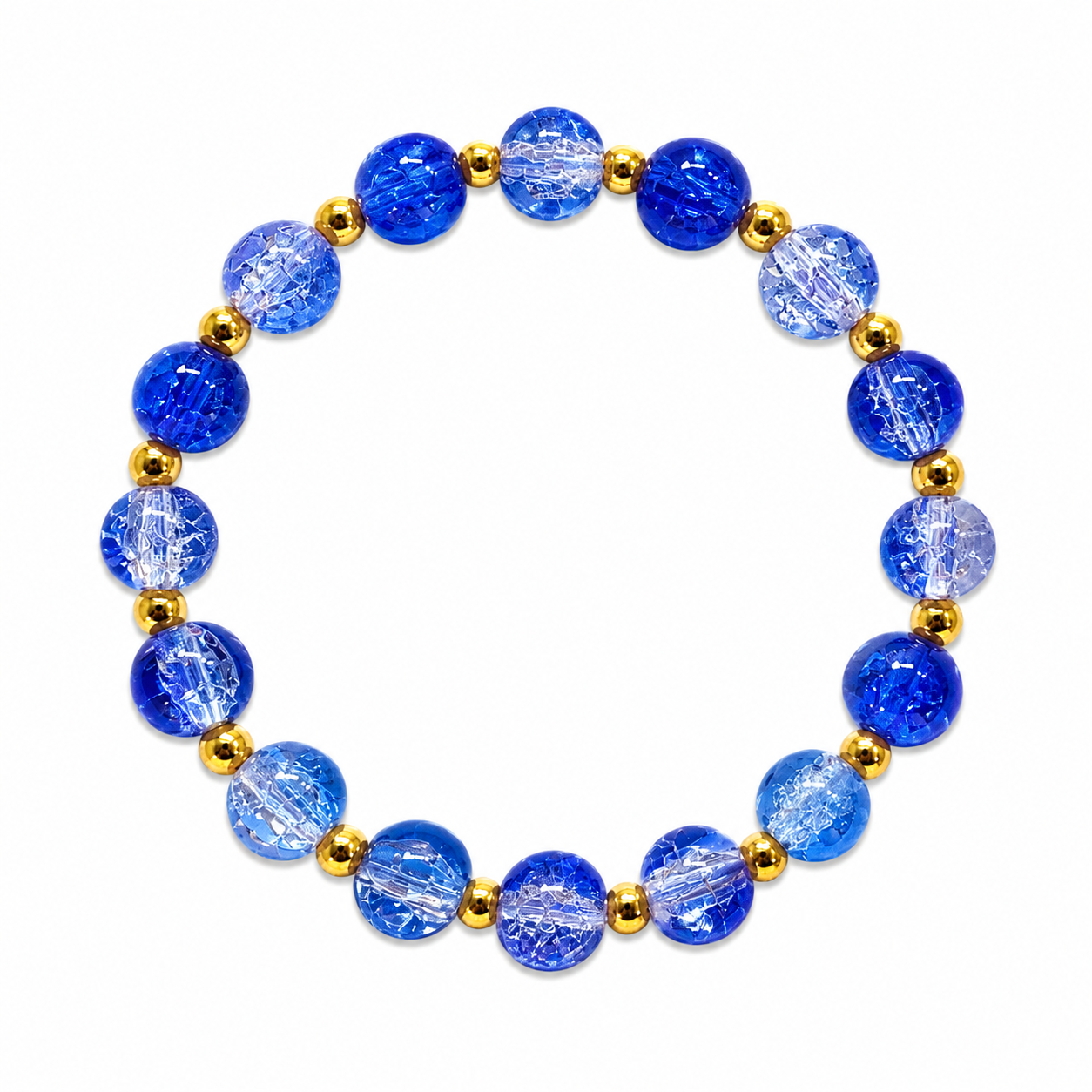Frozen Puddle Bracelet - blue crackle glass beads with gold beads