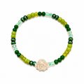 Greenhouse Bracelet - green seed beads in various shades with a clear rose charm