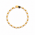 Love Trio Bracelet - pearl and gold beads with white, gold and black heart charms