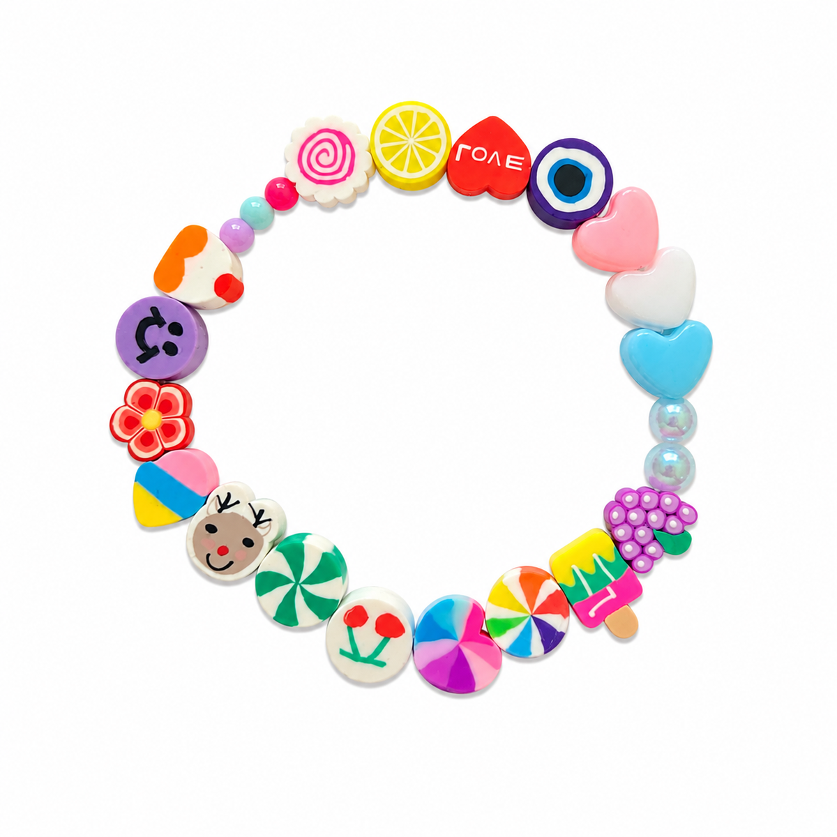 Trinket Town Bracelet - colourful bracelet packed with fun charms including hearts, candy, fruit and more