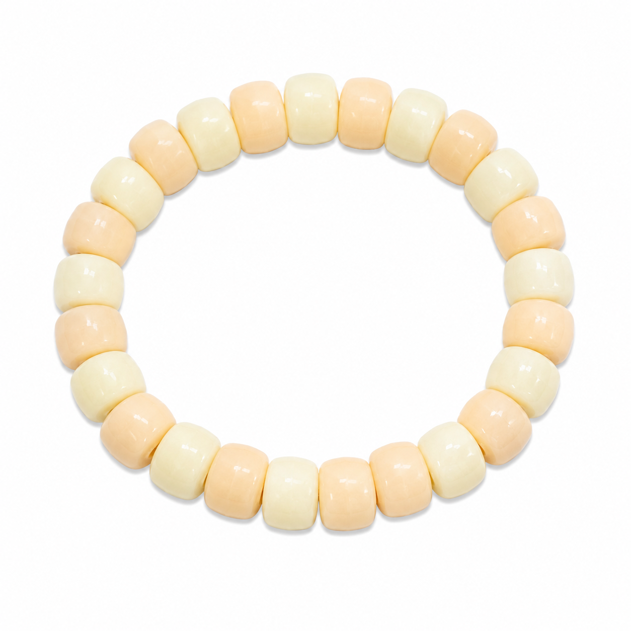 Shortbread Bracelet - chunky alternating ivory and blush peach barrel beads