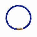 Blue at Heart Bracelet - royal blue seed beads with a small gold bead cluster accent