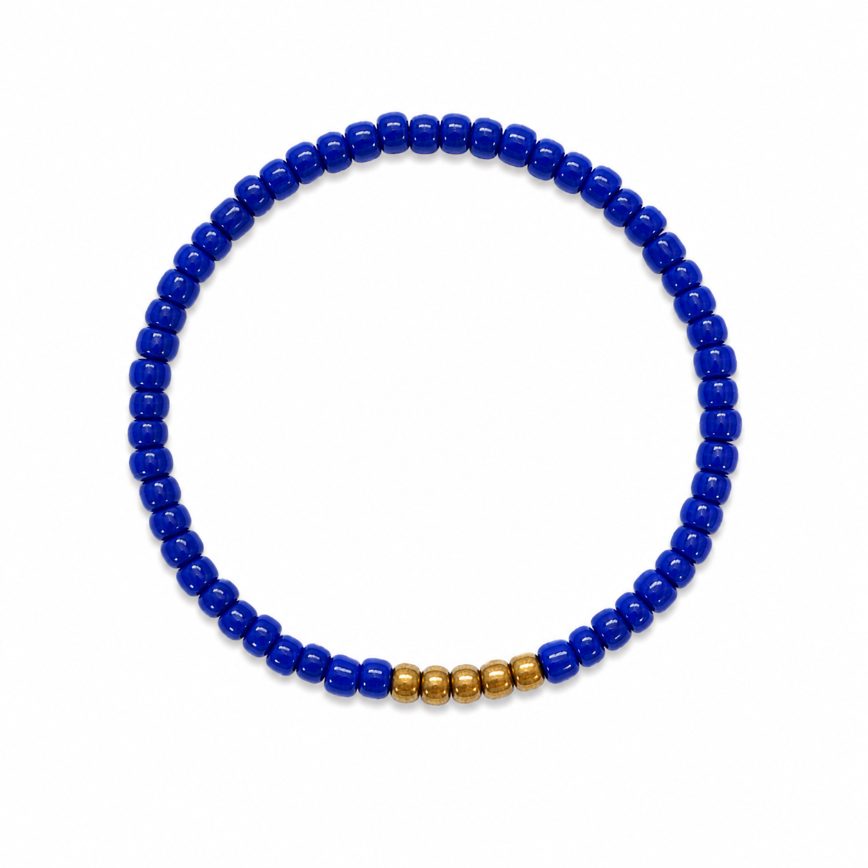 Blue at Heart Bracelet - royal blue seed beads with a small gold bead cluster accent