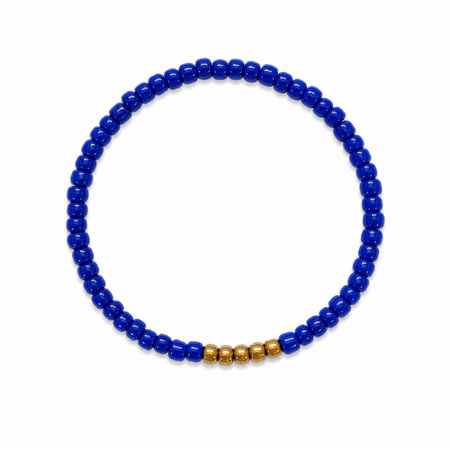Blue at Heart Bracelet - royal blue seed beads with a small gold bead cluster accent