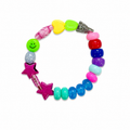 Kaleidoscope Bracelet - rainbow coloured beads with star charms, smiley face bead and silver filigree charm