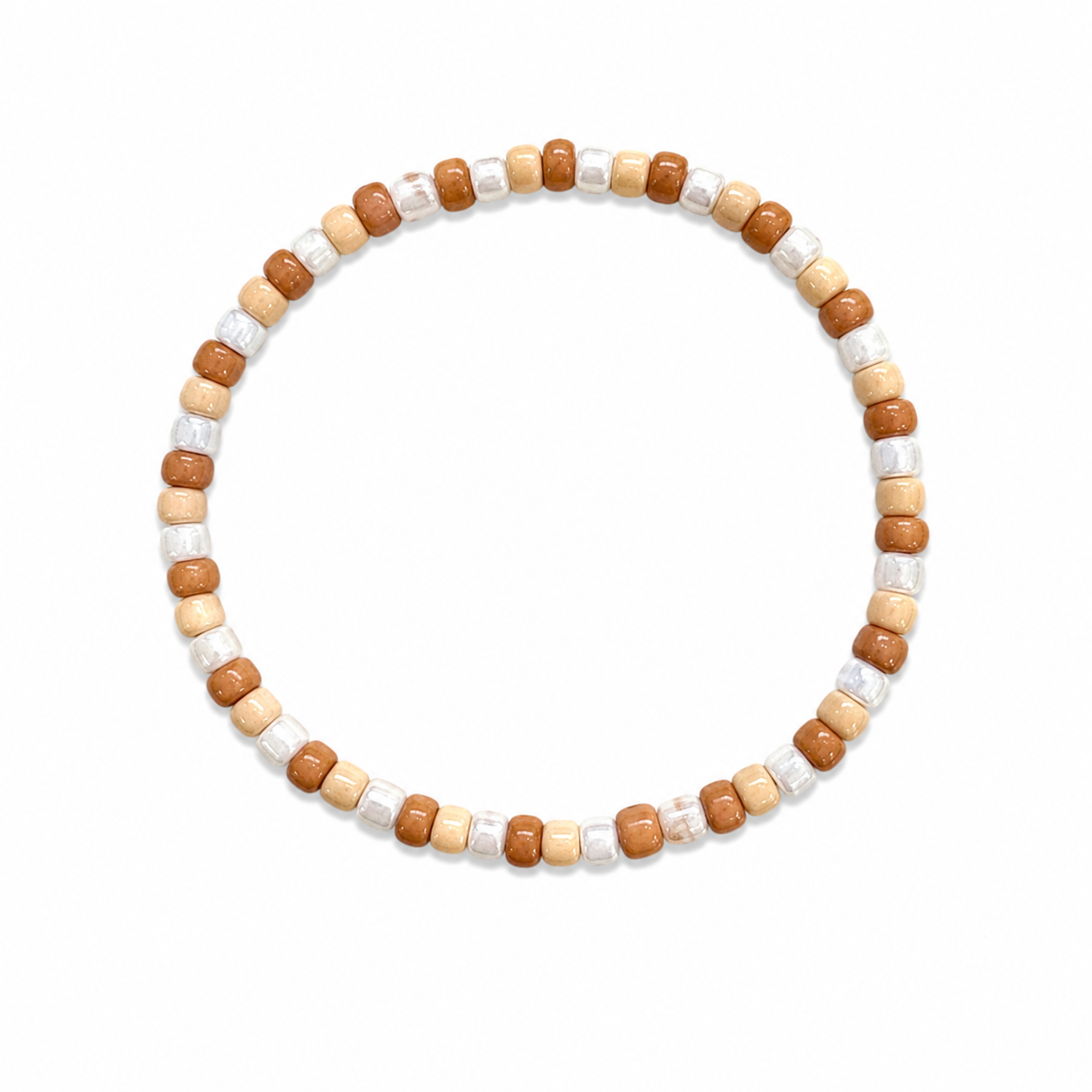 Caramel Swirl Bracelet - caramel brown, sandy beige and white barrel beads