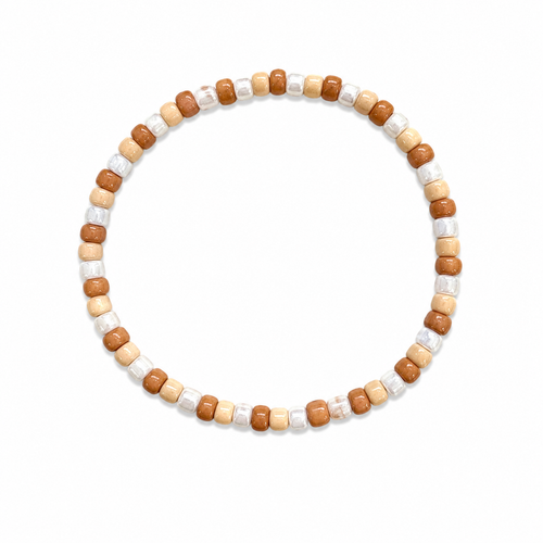 Caramel Swirl Bracelet - caramel brown, sandy beige and white barrel beads