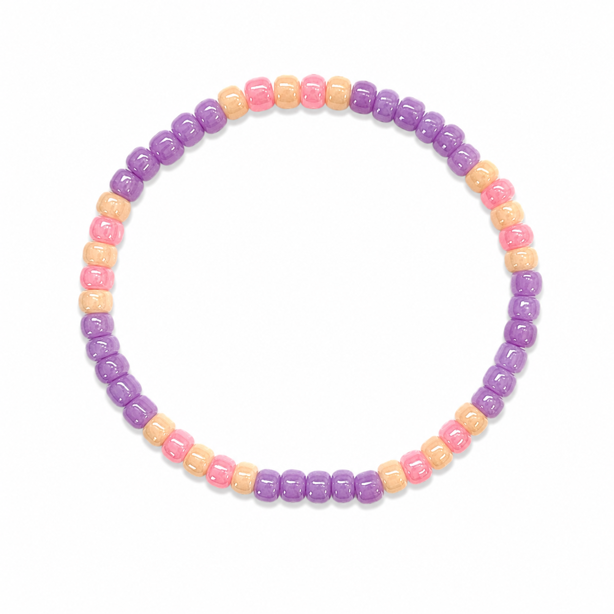Sherbet Fizz Bracelet - purple, peachy cream and bubblegum pink barrel beads