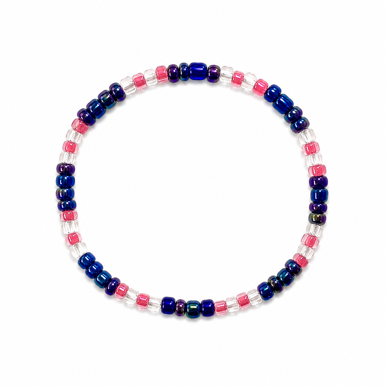 Sparkle Berry Bracelet - navy, cobalt, purple and pink seed beads with clear crystal accents