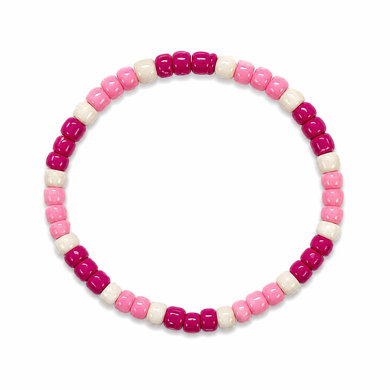 Pink Frosting Bracelet - deep magenta, soft pink, and creamy white beads