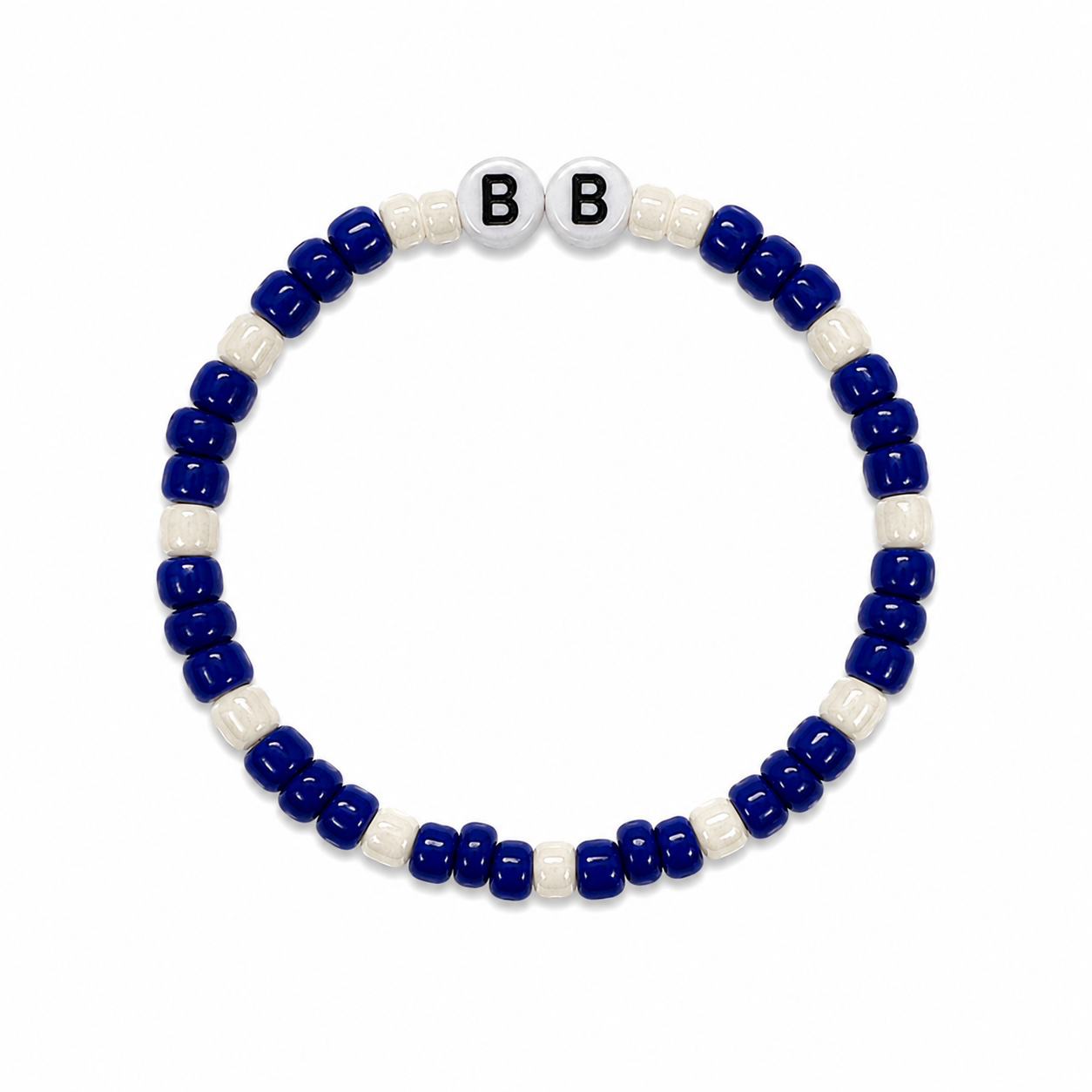 The Founders Bracelet - navy blue and white beads with two B letter beads