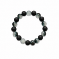 Black Ice Bracelet - matte black beads alternating with dark green and silver crackle beads
