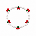 Wild Cherry Bracelet - white beads with red and green cherry cluster accents