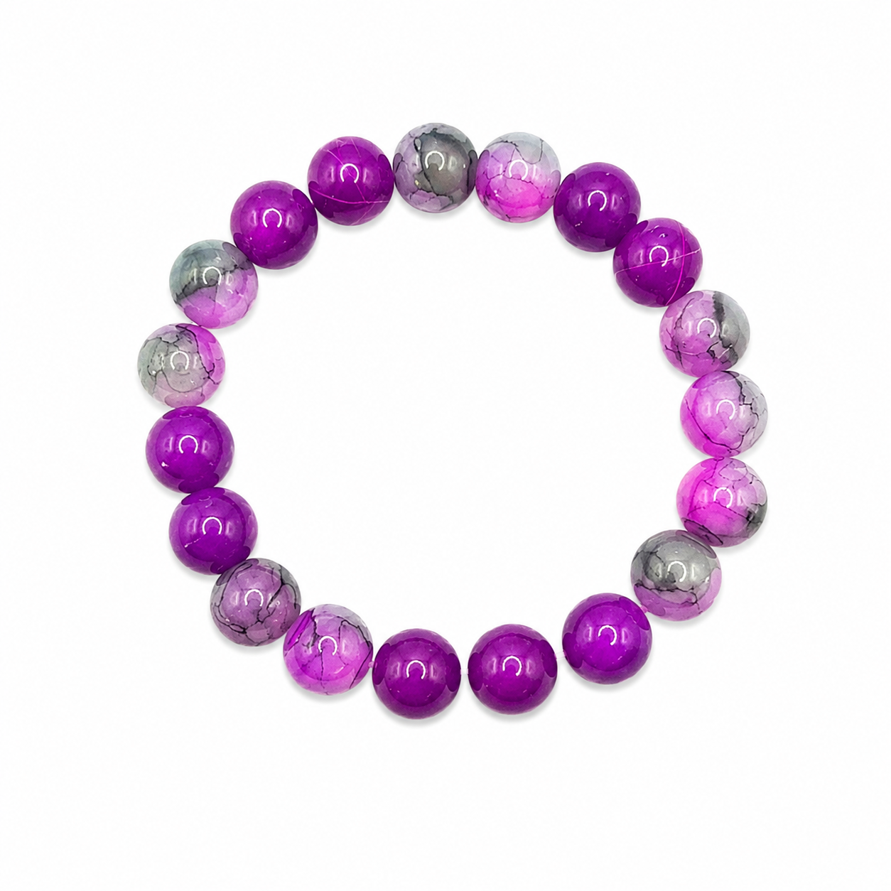 Purple Potion Bracelet large violet magenta and grey crackle beads