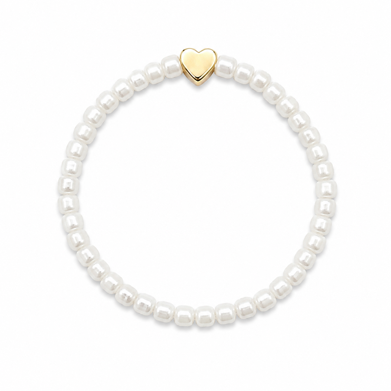 Heart of Gold Bracelet white pearl beads with single gold heart bead centrepiece