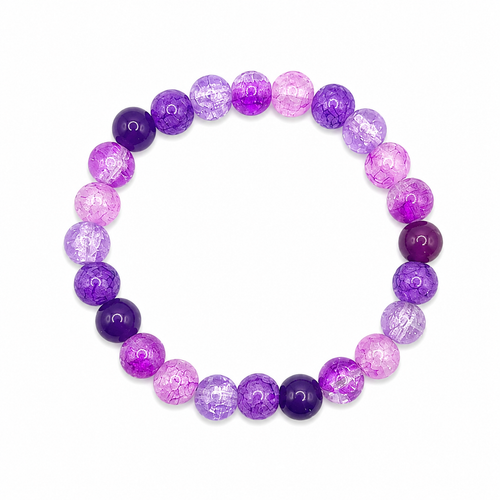 Violet Dream Bracelet large crackle glass beads in deep violet purple lavender and pink