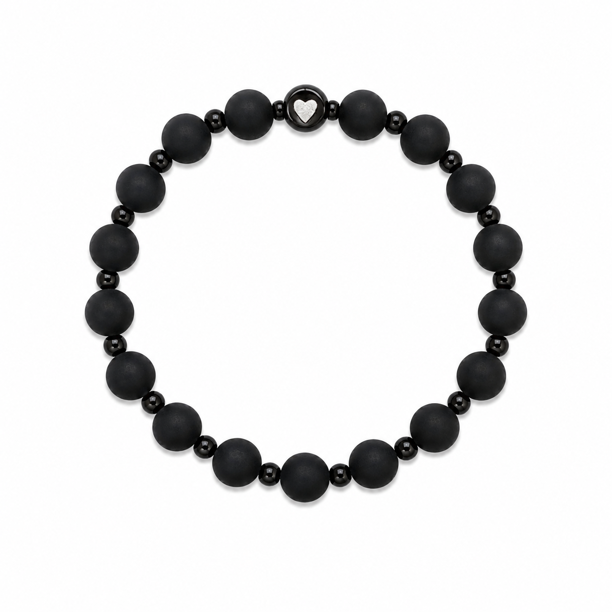 Brave Heart Bracelet with matte and glossy black beads and a heart charm