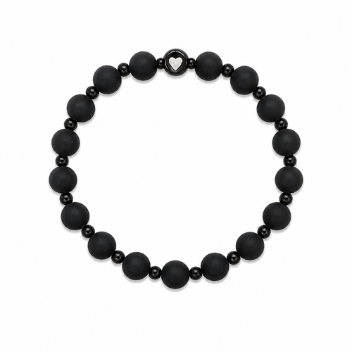 Brave Heart Bracelet with matte and glossy black beads and a heart charm
