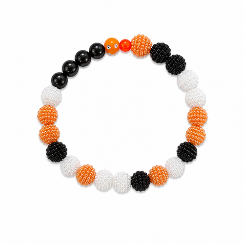Candy Corn Bracelet with chunky orange, black and white textured beads