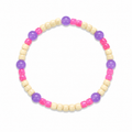 Berry Cream Bracelet with cream wood beads, hot pink pony beads and large purple round beads