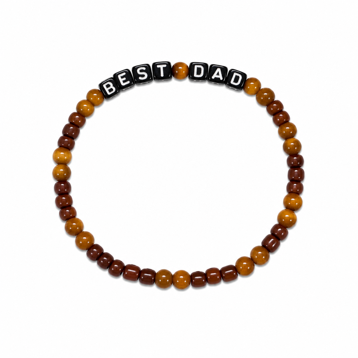 Papa Bear Bracelet with amber and brown beads and BEST DAD letter cubes