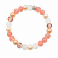 Peaches and Cream Bracelet blush pink rose crackle glass champagne pearl and white beads with silver crystal accent
