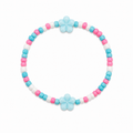 Cloud Puffs Bracelet with blue flower charms and pink, blue, and white seed beads