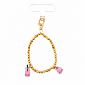 Sip Sip Hooray Phone Charm with gold beads and two pink boba tea charms on a gold lobster clasp