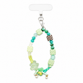 Minty Meadow Phone Charm with mint checkered cubes, turquoise beads, clear flower and clover charms with pearl drops