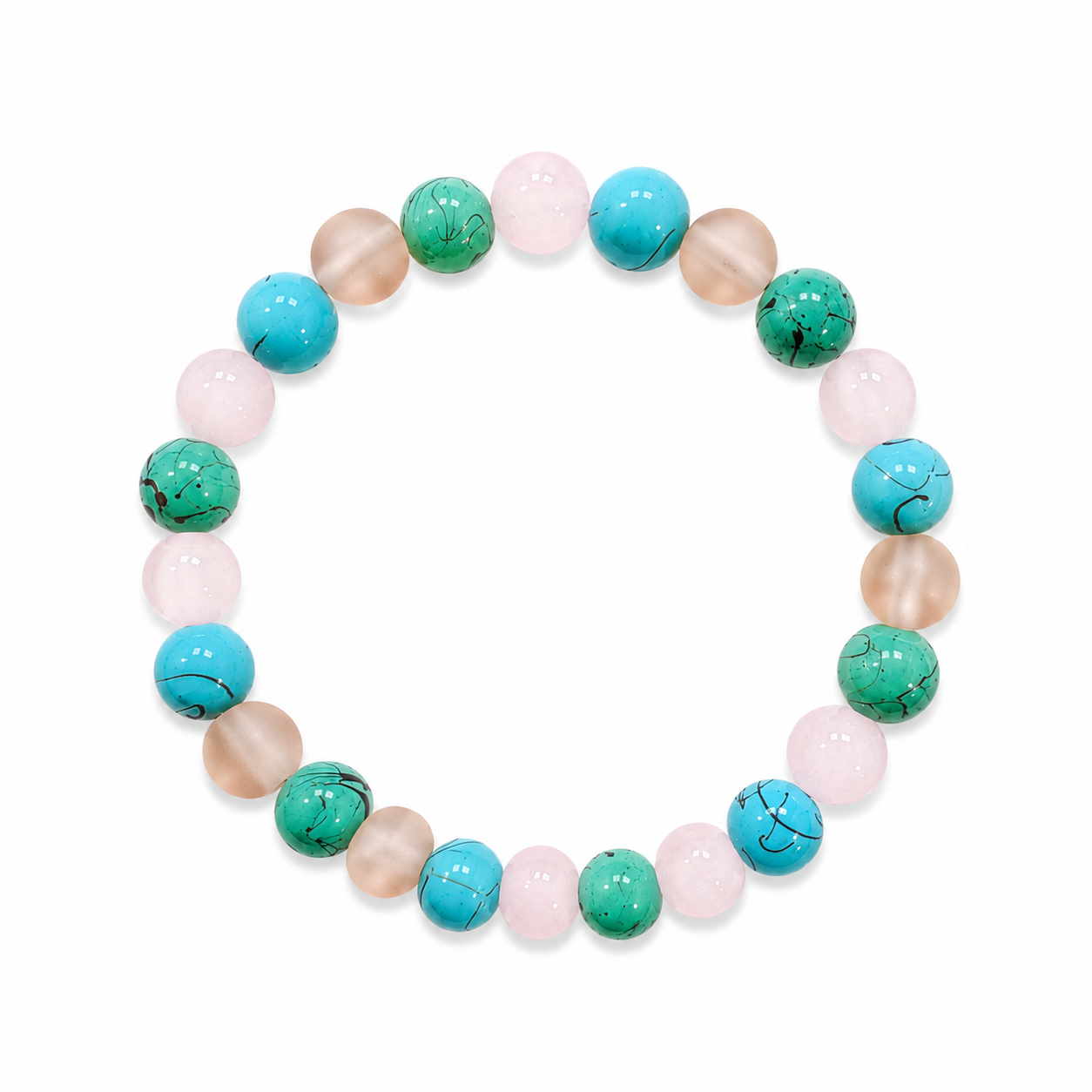 Seaside Wishes bracelet with pink, peach frosted, and teal marbled beads
